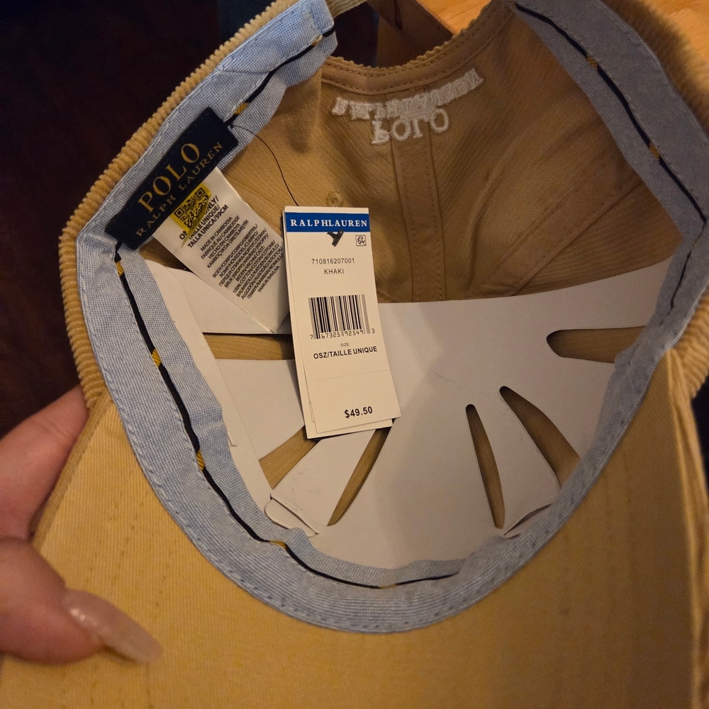 Ralph Lauren Corduroy Polo Player Cap in Tan with Red Accent - Picture 4 of 8